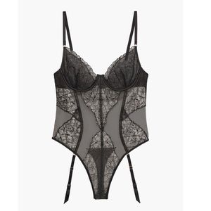 NWT savage x fenty lace mesh corset bodysuit high leg bikini thong back teddy